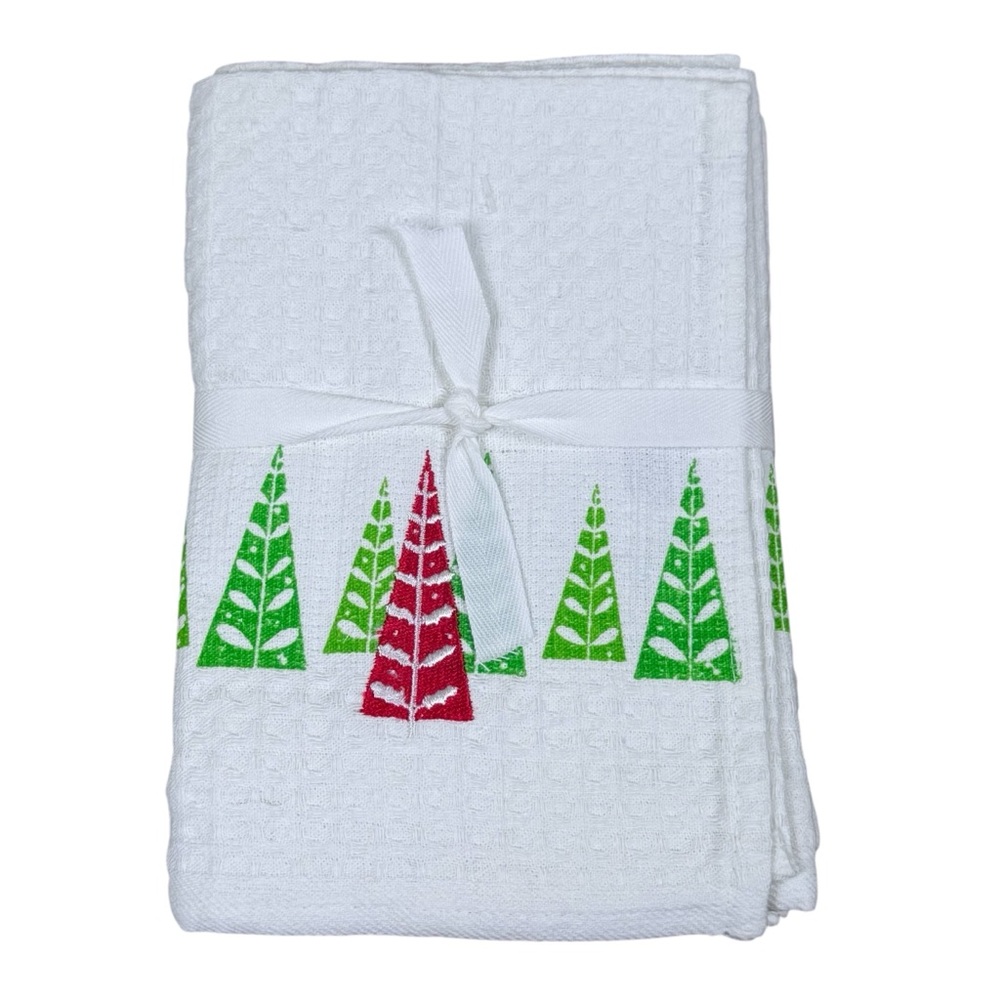 NWT Crate & Barrel Tannenbaum Holiday Christmas Tree Dishcloths  Towels White